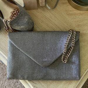 Silver and Gold Glitter Clutch/Crossbody Purse with Gold Chain